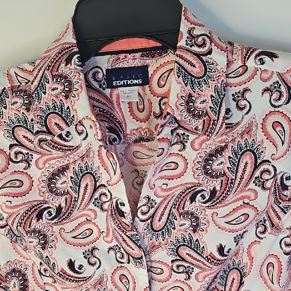 Basic Editions Pink and Black Paisley Button Down Shirt - Picture 4 of 8